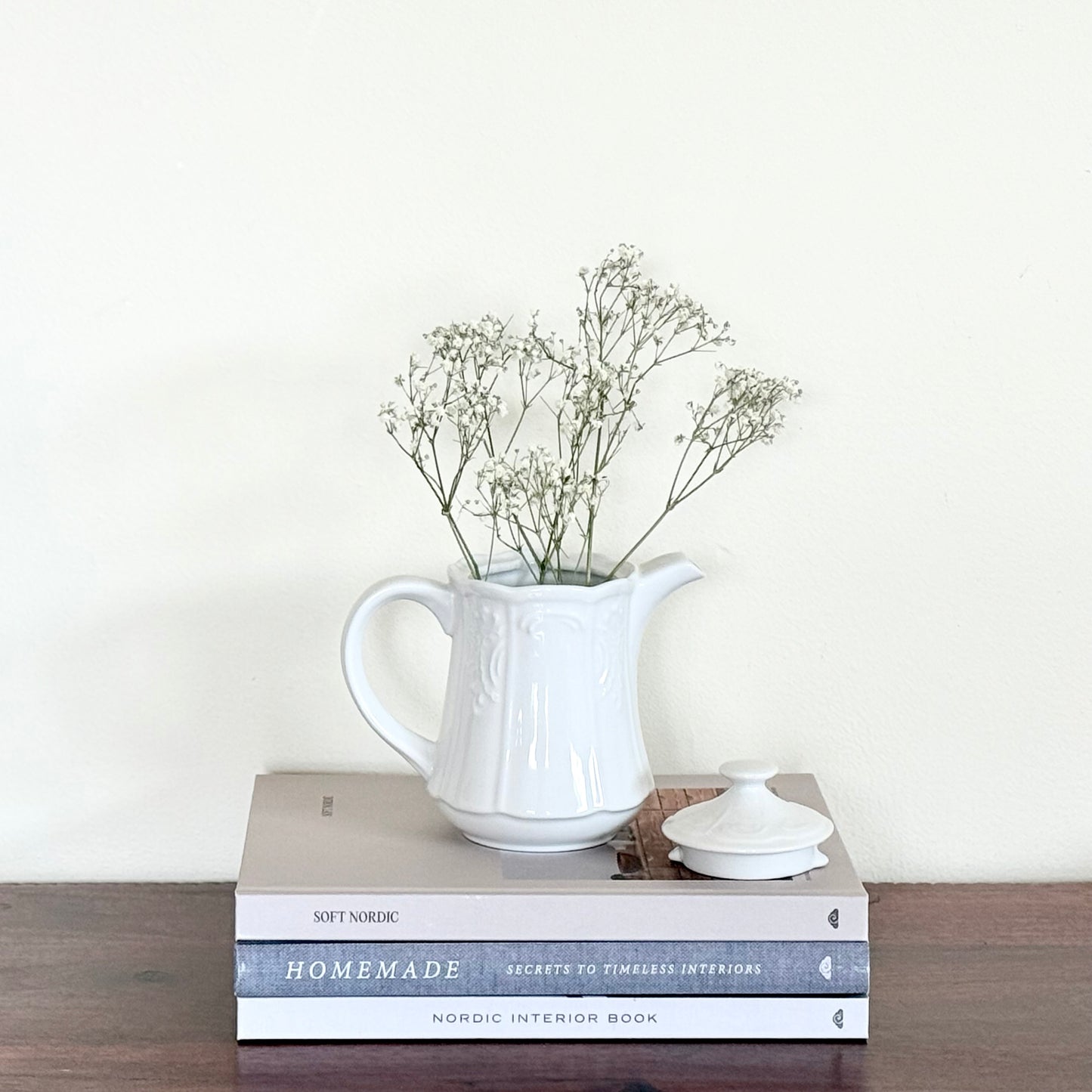 White Teapot with Short Spout - thrifted