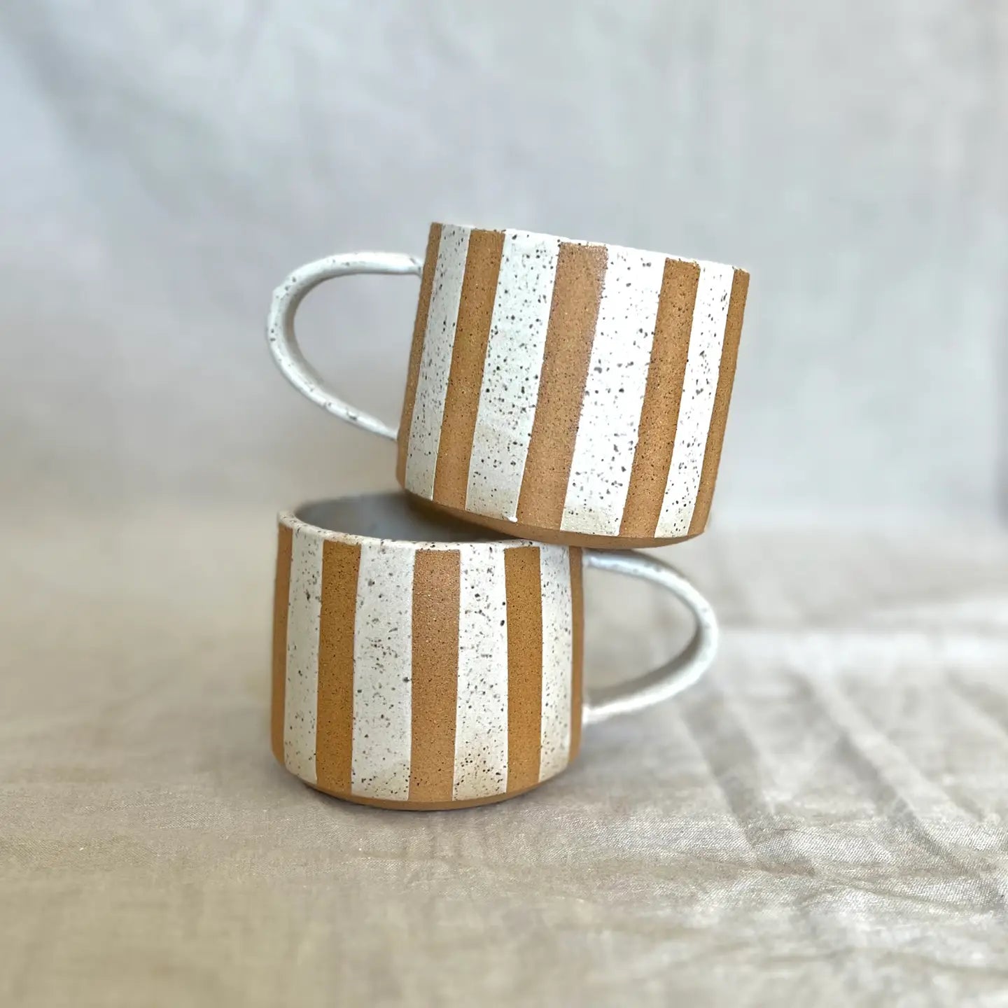 Wide Cream Striped Handmade Mug