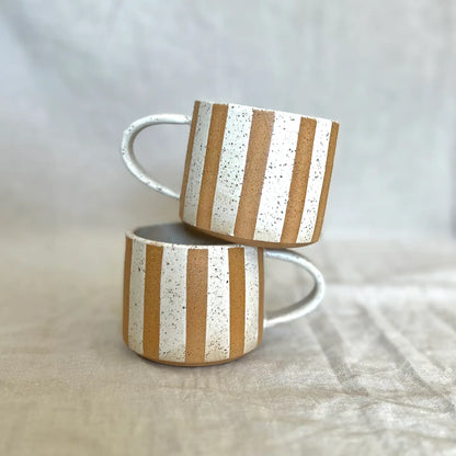 Wide Cream Striped Handmade Mug