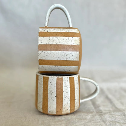 Wide Cream Striped Handmade Mug