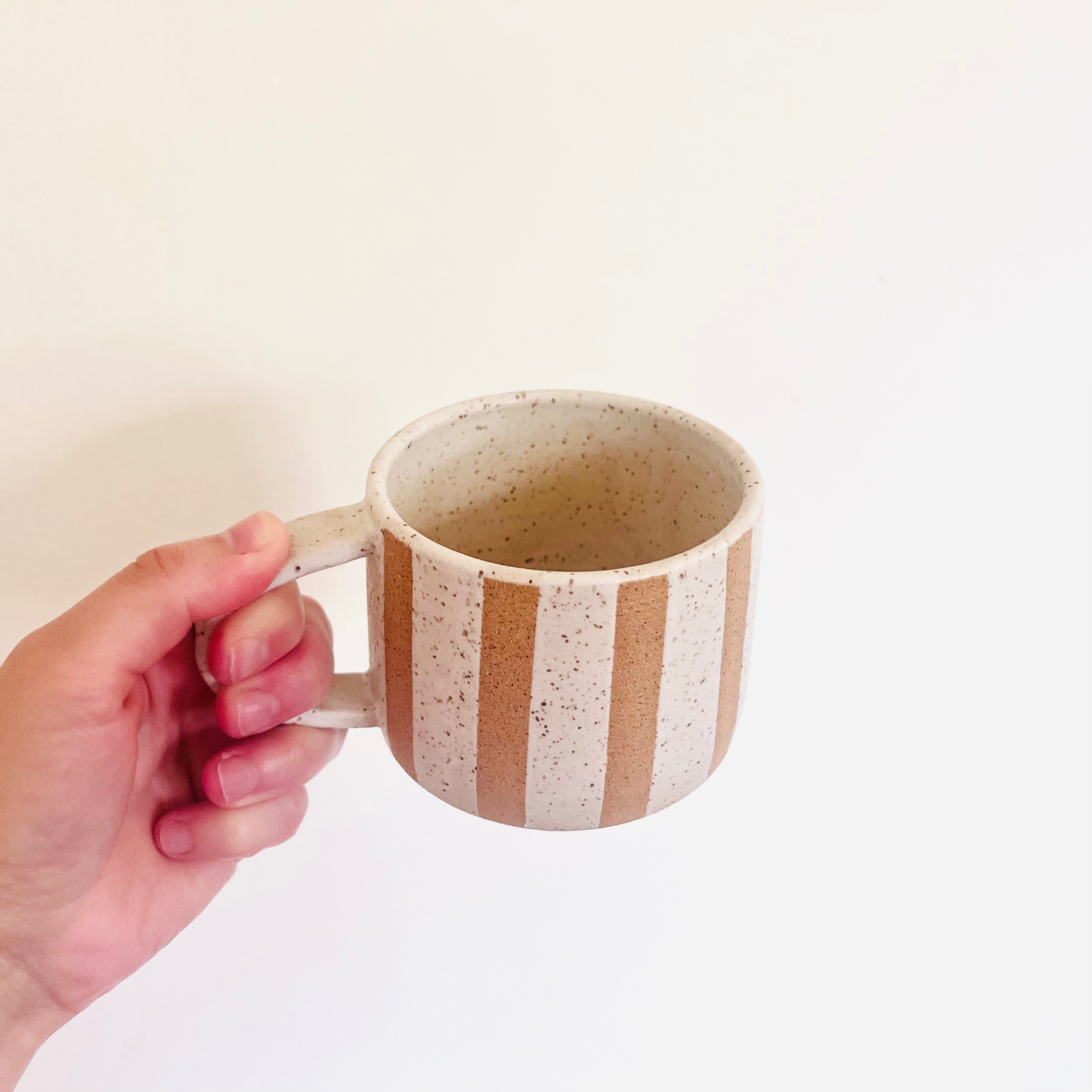 Wide Cream Striped Handmade Mug